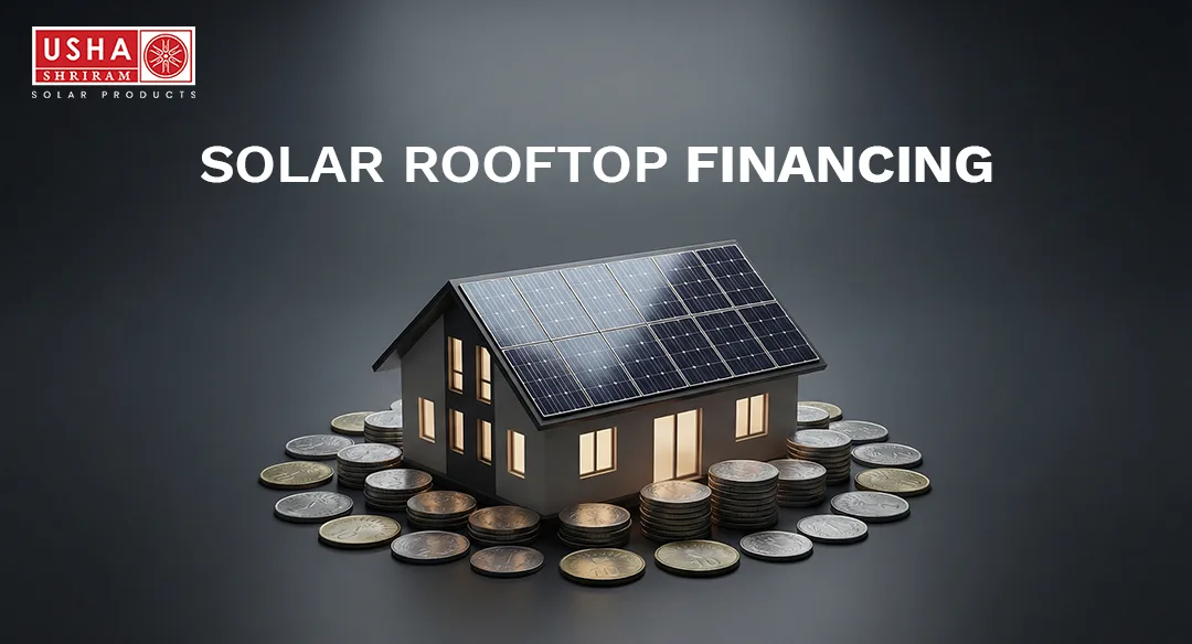 Solar rooftop financing concept with solar house and stacked coins