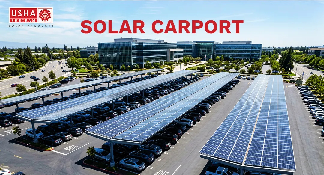 Solar carport with panels over parking generating clean energy