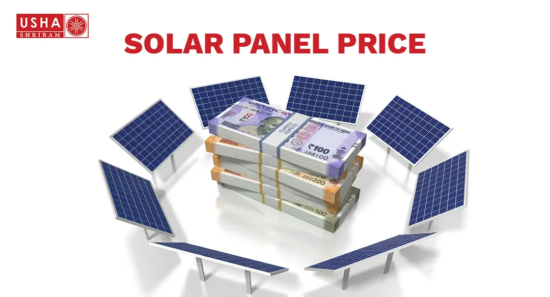 Solar panel price with rooftop panels and cash savings illustration