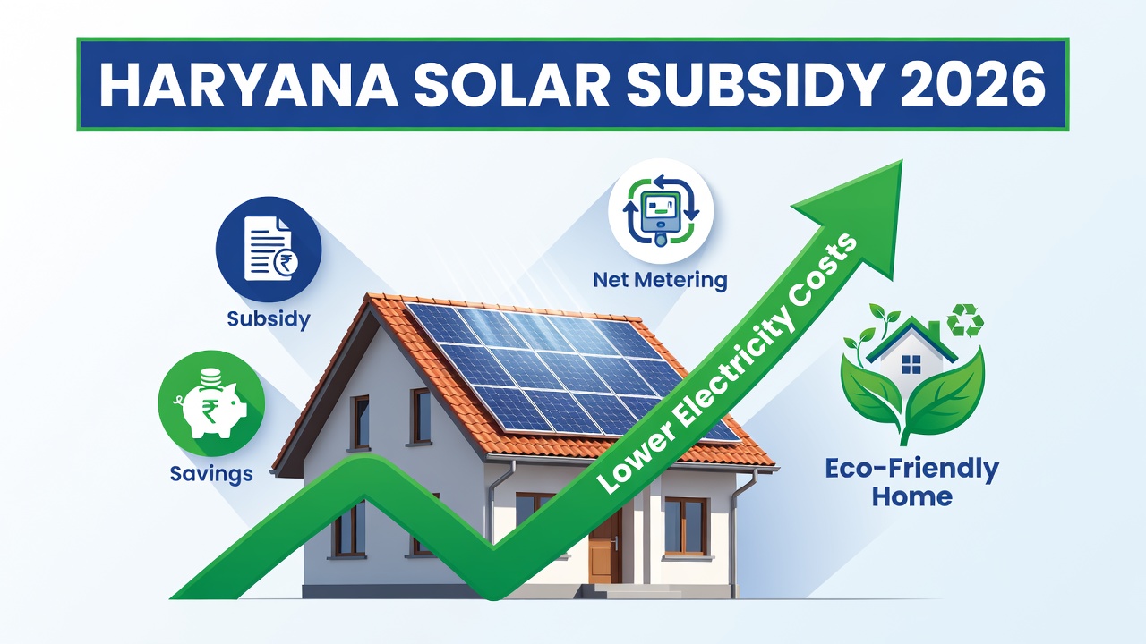 Haryana Solar Subsidy 2026 banner featuring rooftop solar panels